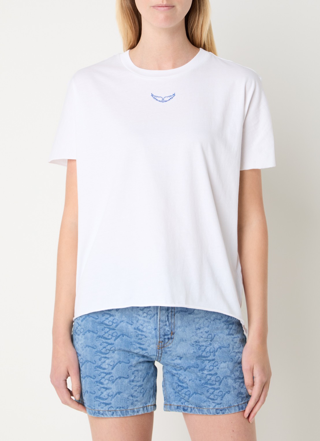 Zadig&Voltaire Tommer Once T-shirt met front- en backprint van strass - achterkant wit