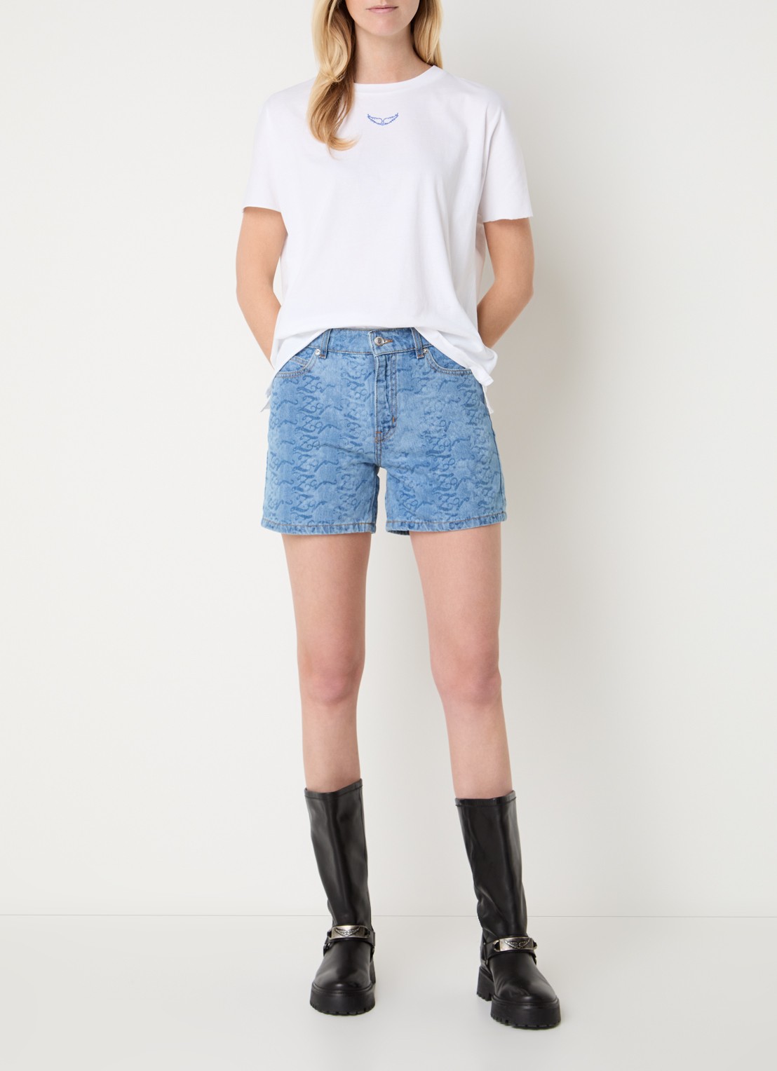 Zadig&Voltaire Tommer Once T-shirt met front- en backprint van strass - voorkant 3 wit