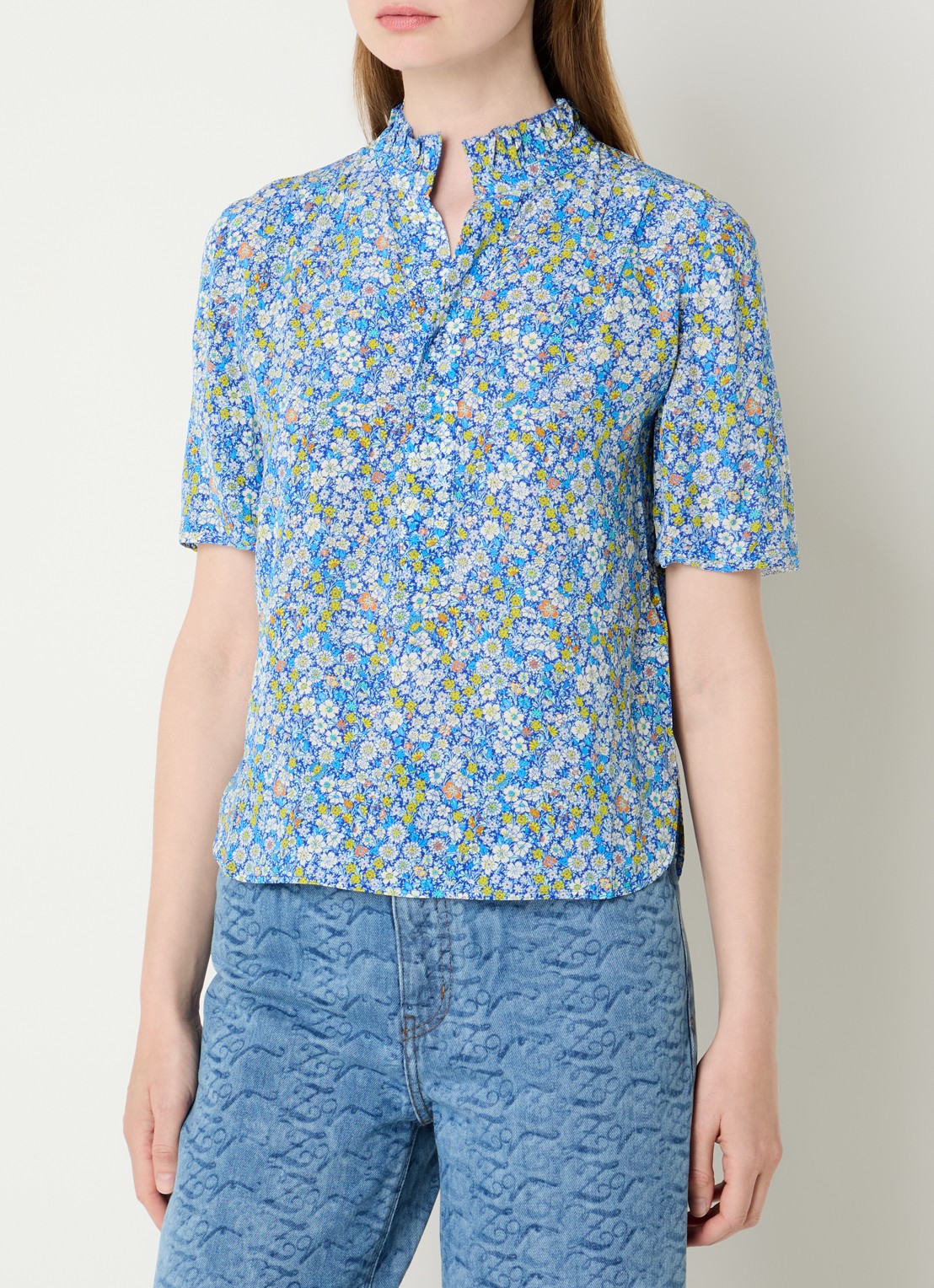 Zadig&Voltaire Topher tuniek met bloemenprint - detail 2 blauw