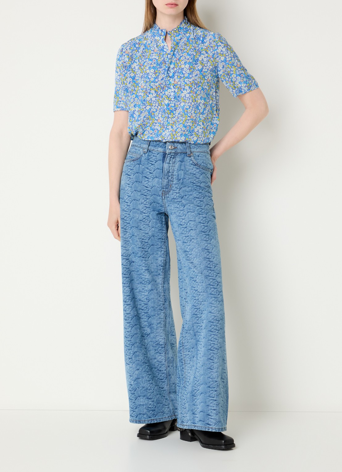 Zadig&Voltaire Topher tuniek met bloemenprint - voorkant 4 blauw