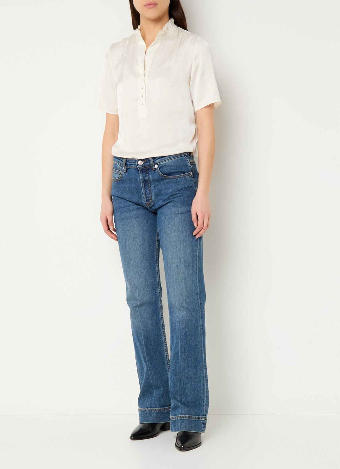 Zadig&Voltaire Topher tuniek van satijn met ruches - voorkant 3 creme