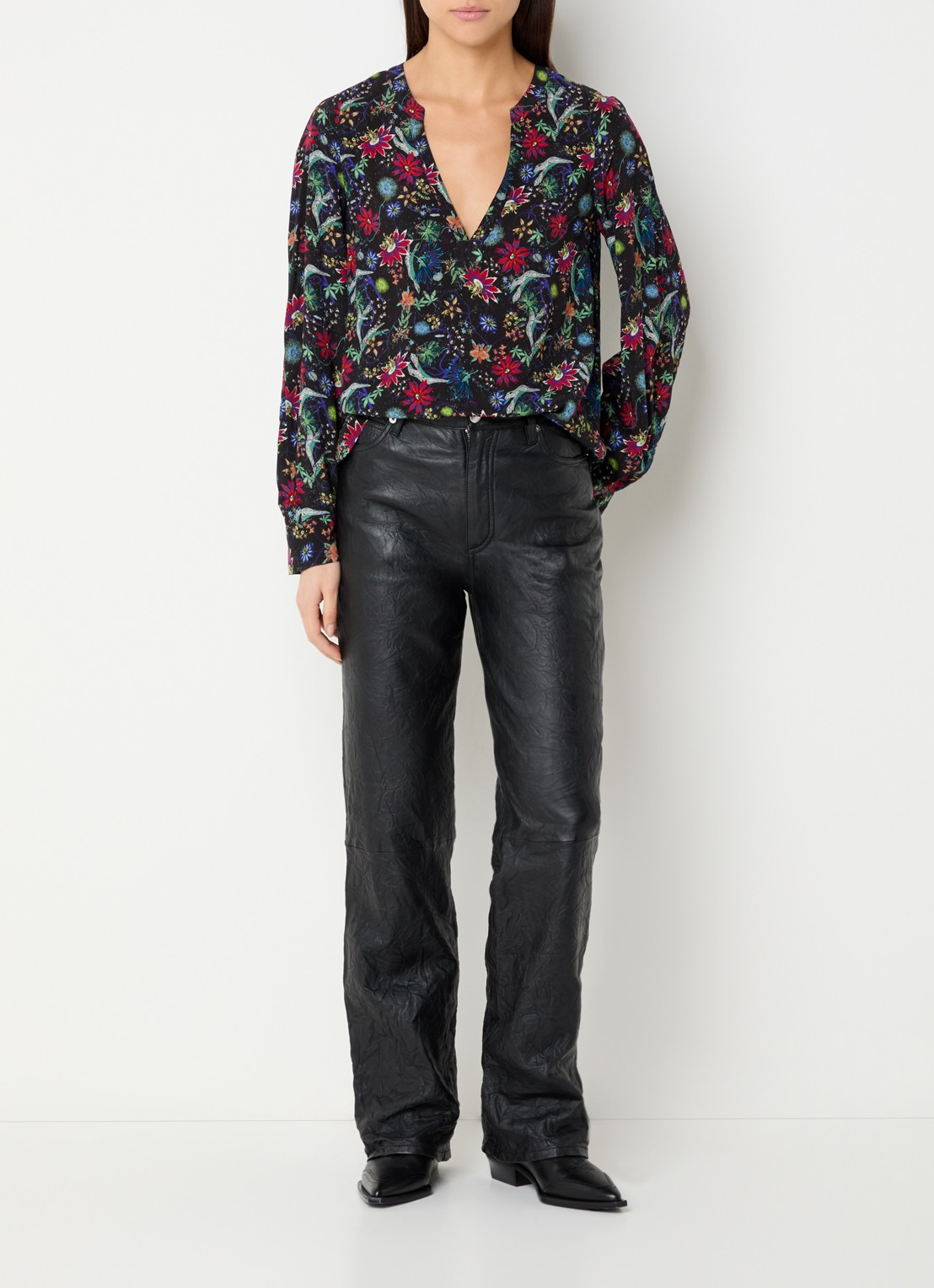 Zadig&Voltaire Torny tuniek met V-hals en print - voorkant 3 zwart