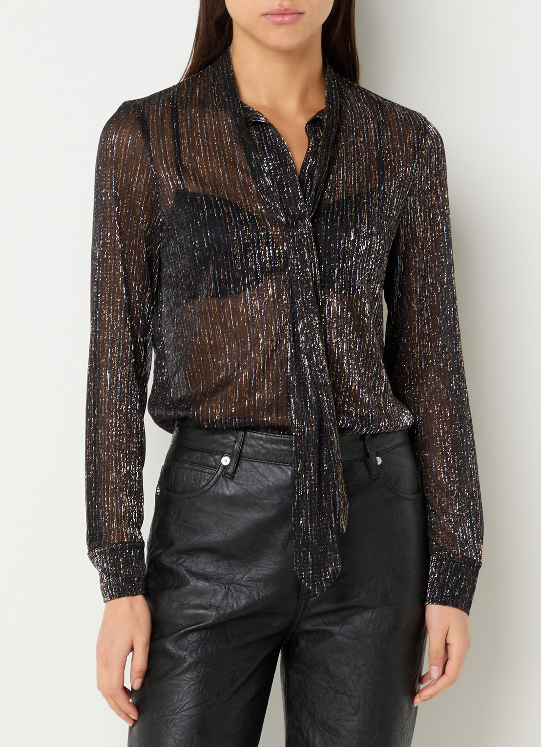 Zadig&Voltaire Tulba semi-transparante blouse met sjaalkraag en lurex - detail 2 zwart