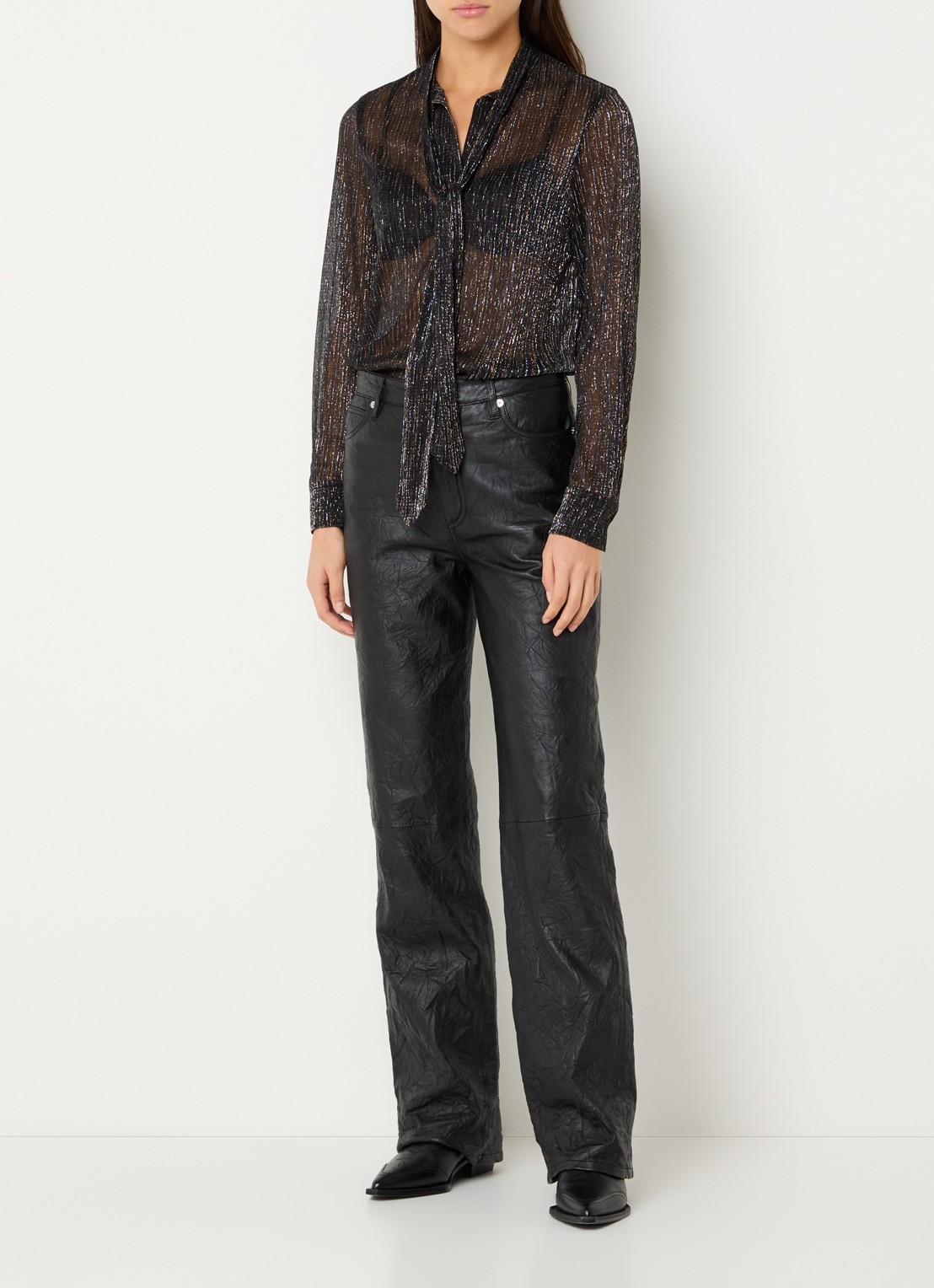 Zadig&Voltaire Tulba semi-transparante blouse met sjaalkraag en lurex - voorkant 4 zwart