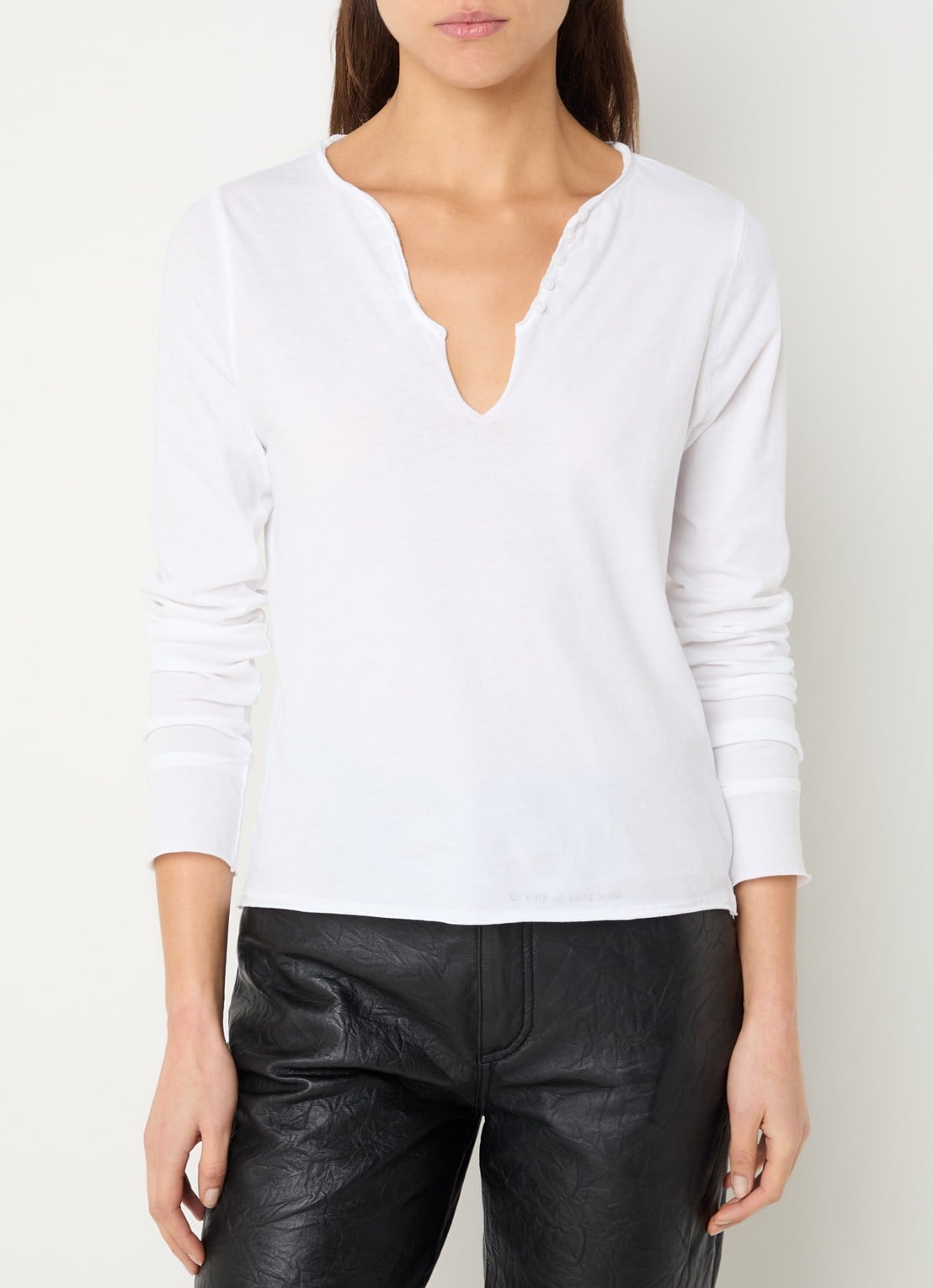 Zadig&Voltaire Tuni longsleeve met V-hals en sierknopen - detail 4 wit
