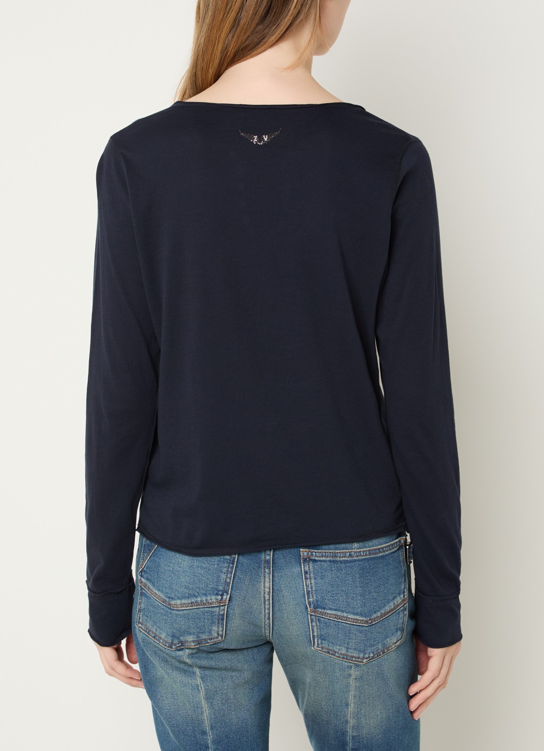 Zadig&Voltaire Tuni longsleeve met V-hals en sierknopen - achterkant 2 donkerblauw