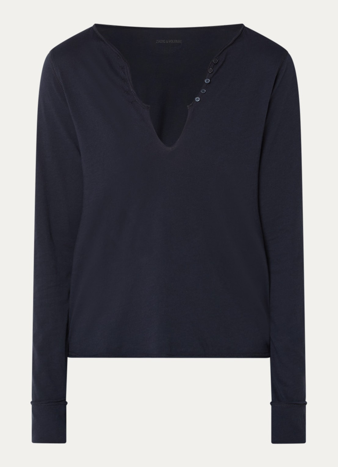 Zadig&Voltaire Tuni longsleeve met V-hals en sierknopen - voorkant 3 donkerblauw