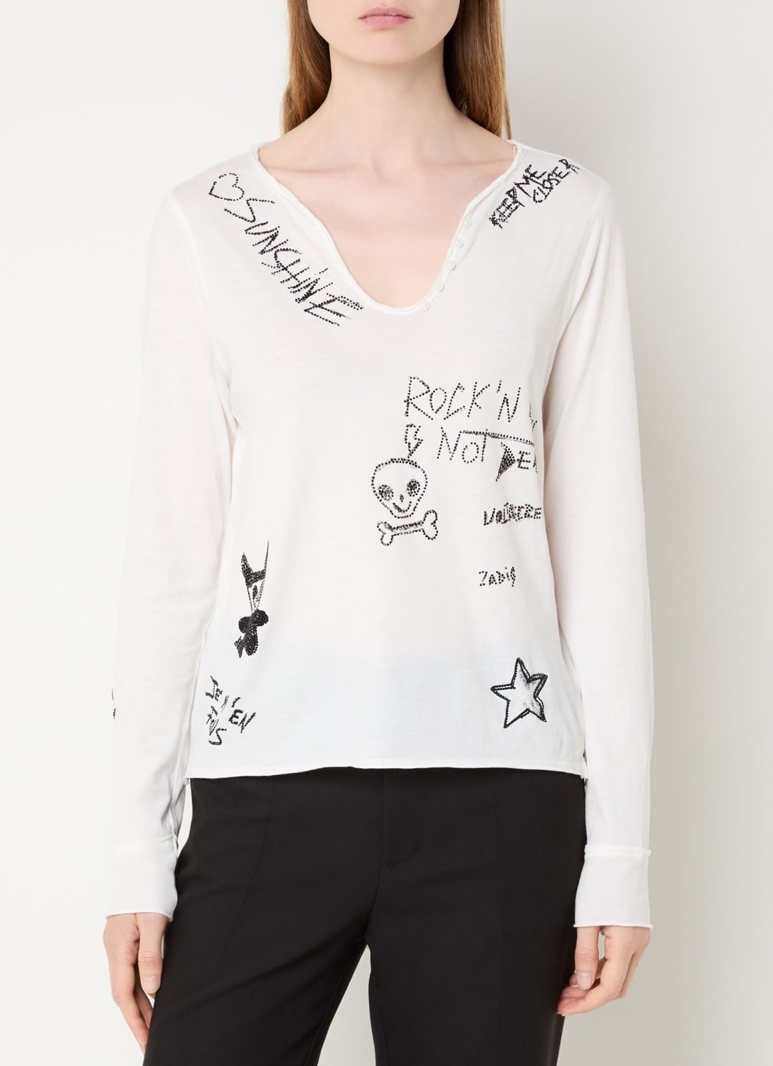 Zadig&Voltaire Tunisien longsleeve met print en strass - detail 3 wit