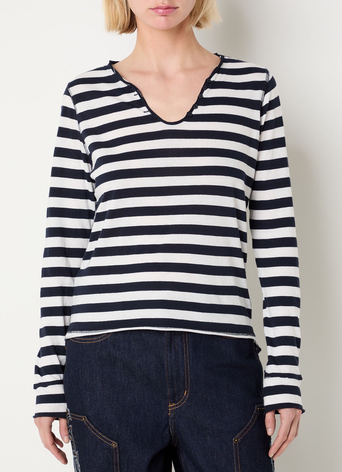 Zadig&Voltaire Tunisien longsleeve met V-hals - achterkant donkerblauw