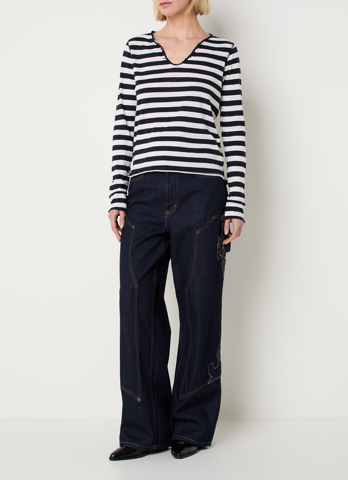 Zadig&Voltaire Tunisien longsleeve met V-hals - voorkant 3 donkerblauw