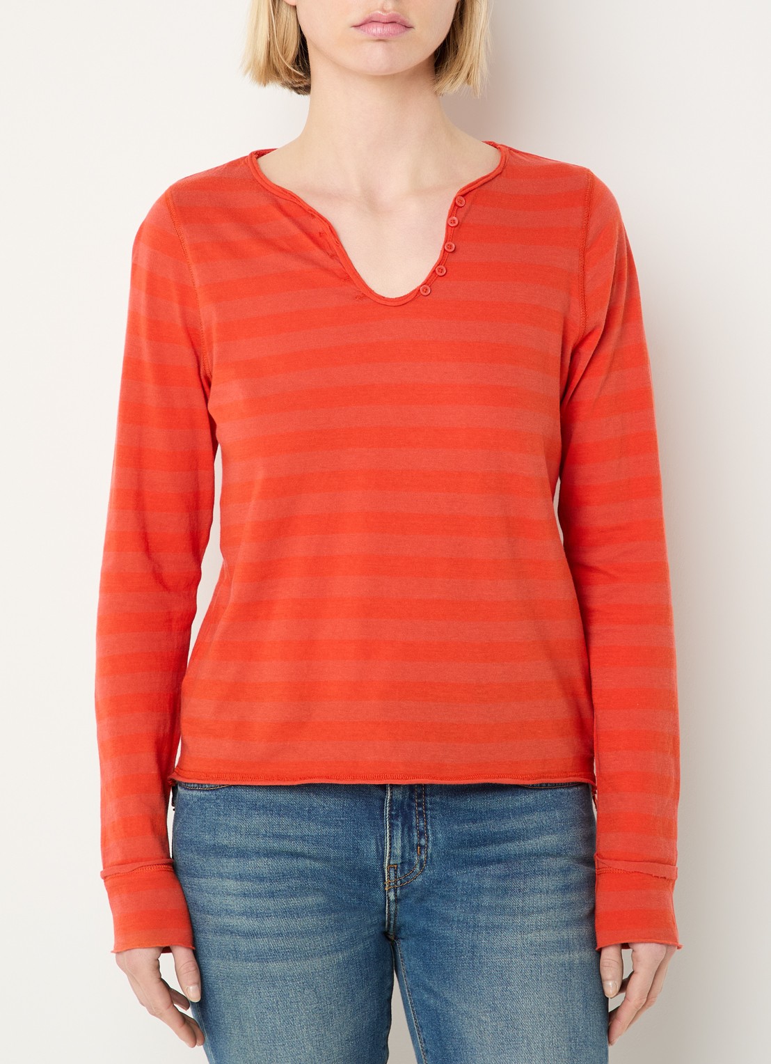Zadig&Voltaire Tunisien longsleeve met V-hals - achterkant oranjerood