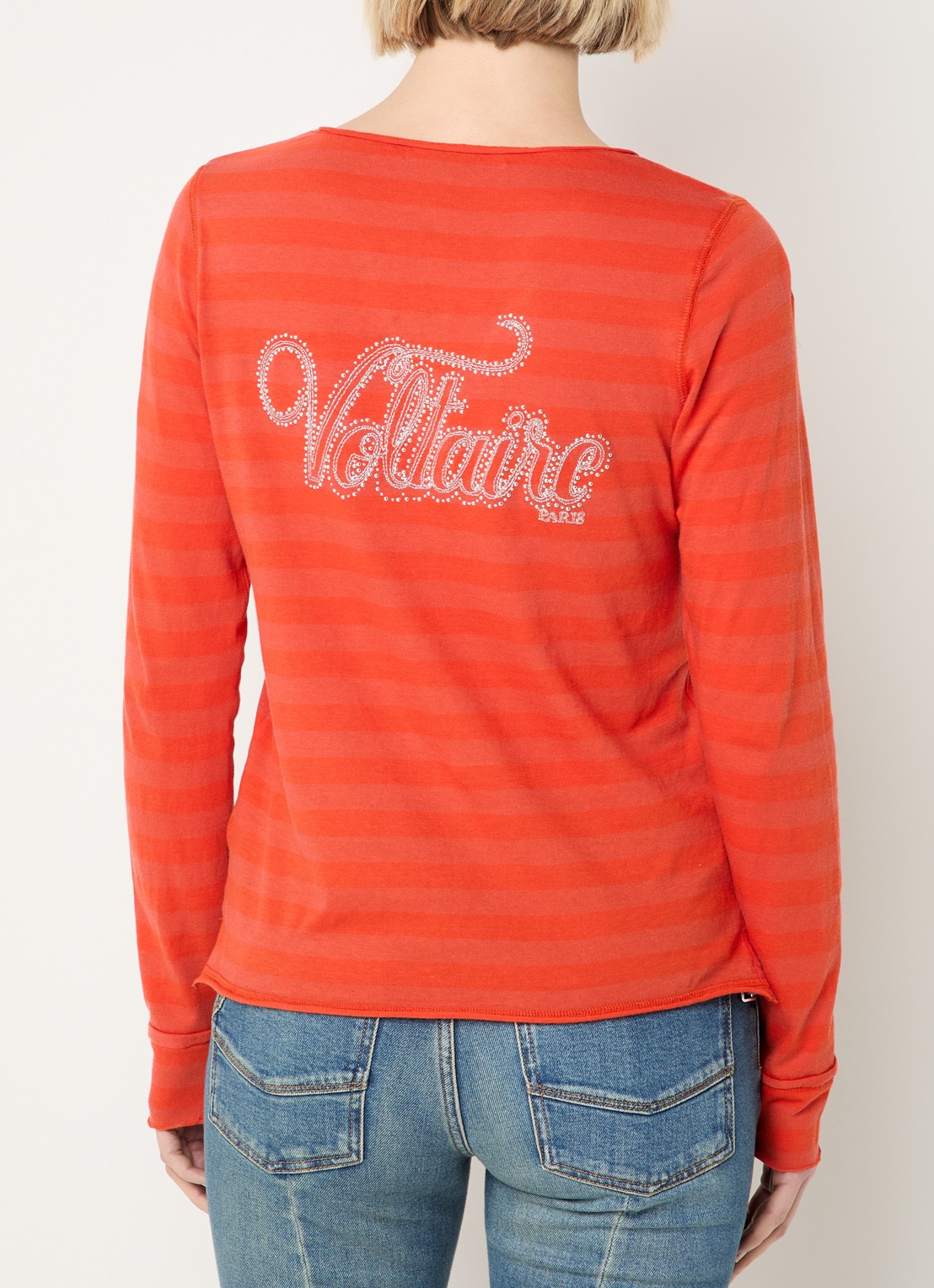 Zadig&Voltaire Tunisien longsleeve met V-hals - detail 4 oranjerood