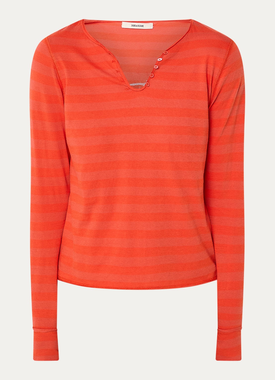 Zadig&Voltaire Tunisien longsleeve met V-hals - voorkant 2 oranjerood