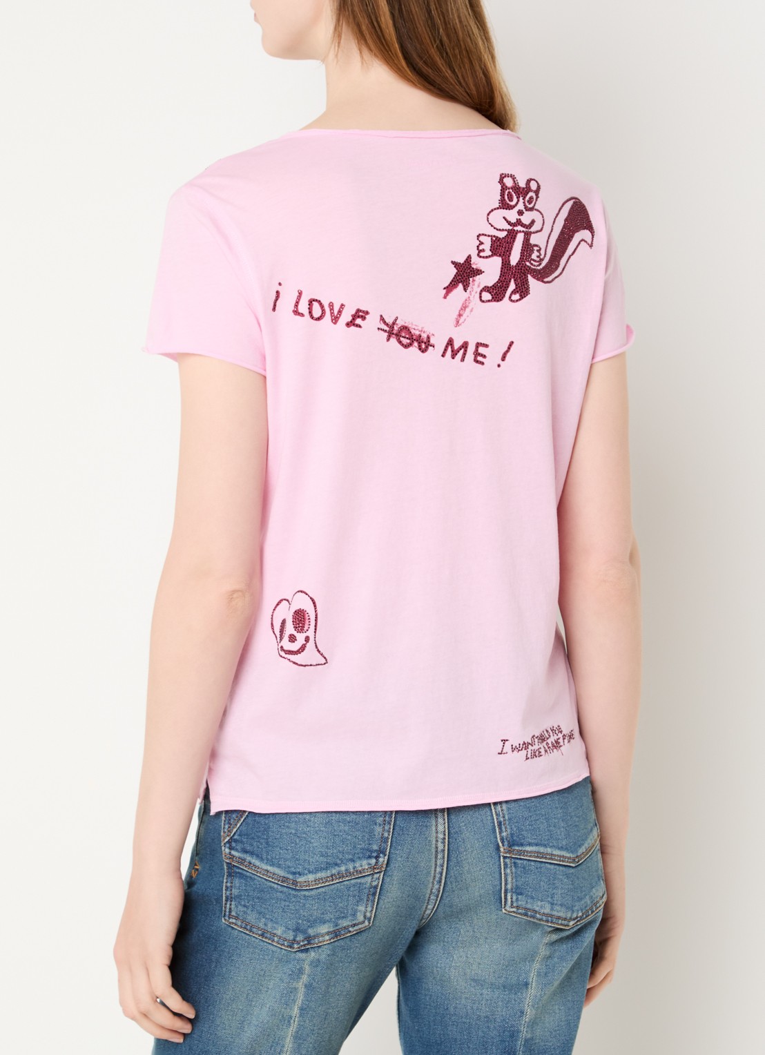 Zadig&Voltaire Tunisien T-shirt met print en strass - achterkant roze