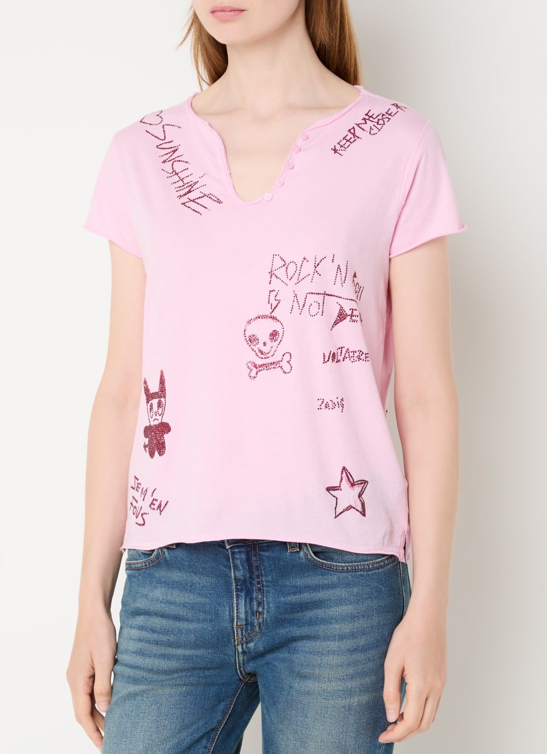 Zadig&Voltaire Tunisien T-shirt met print en strass - detail 4 roze