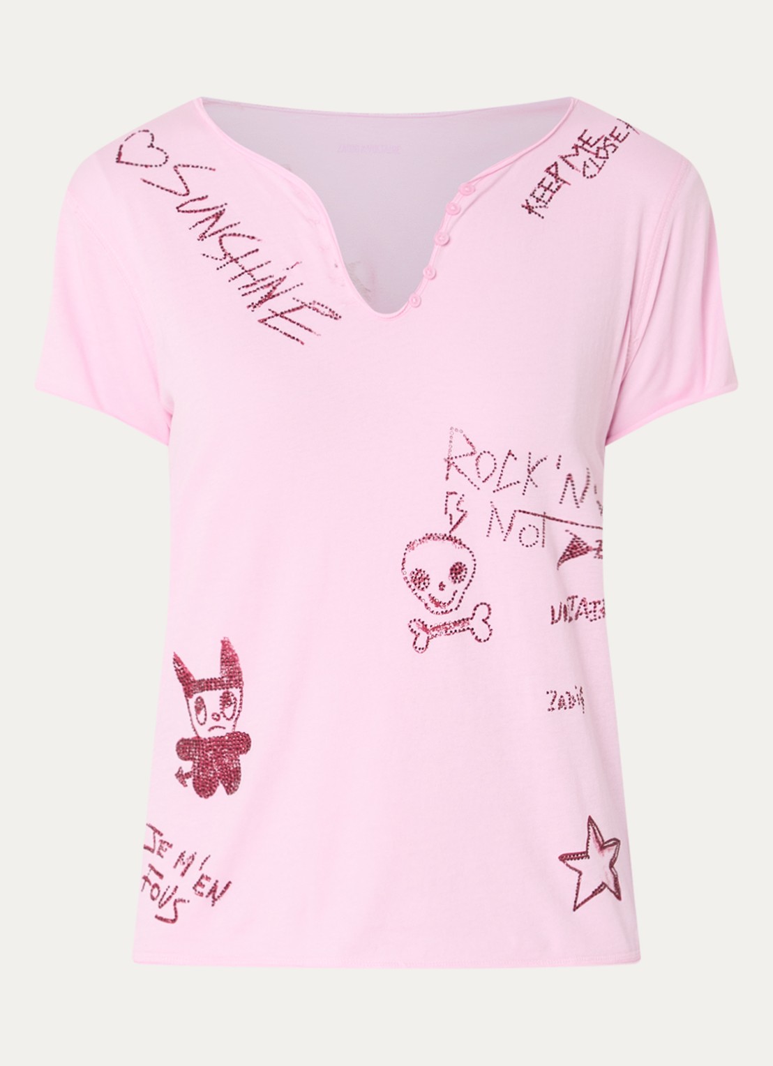 Zadig&Voltaire Tunisien T-shirt met print en strass - voorkant 2 roze