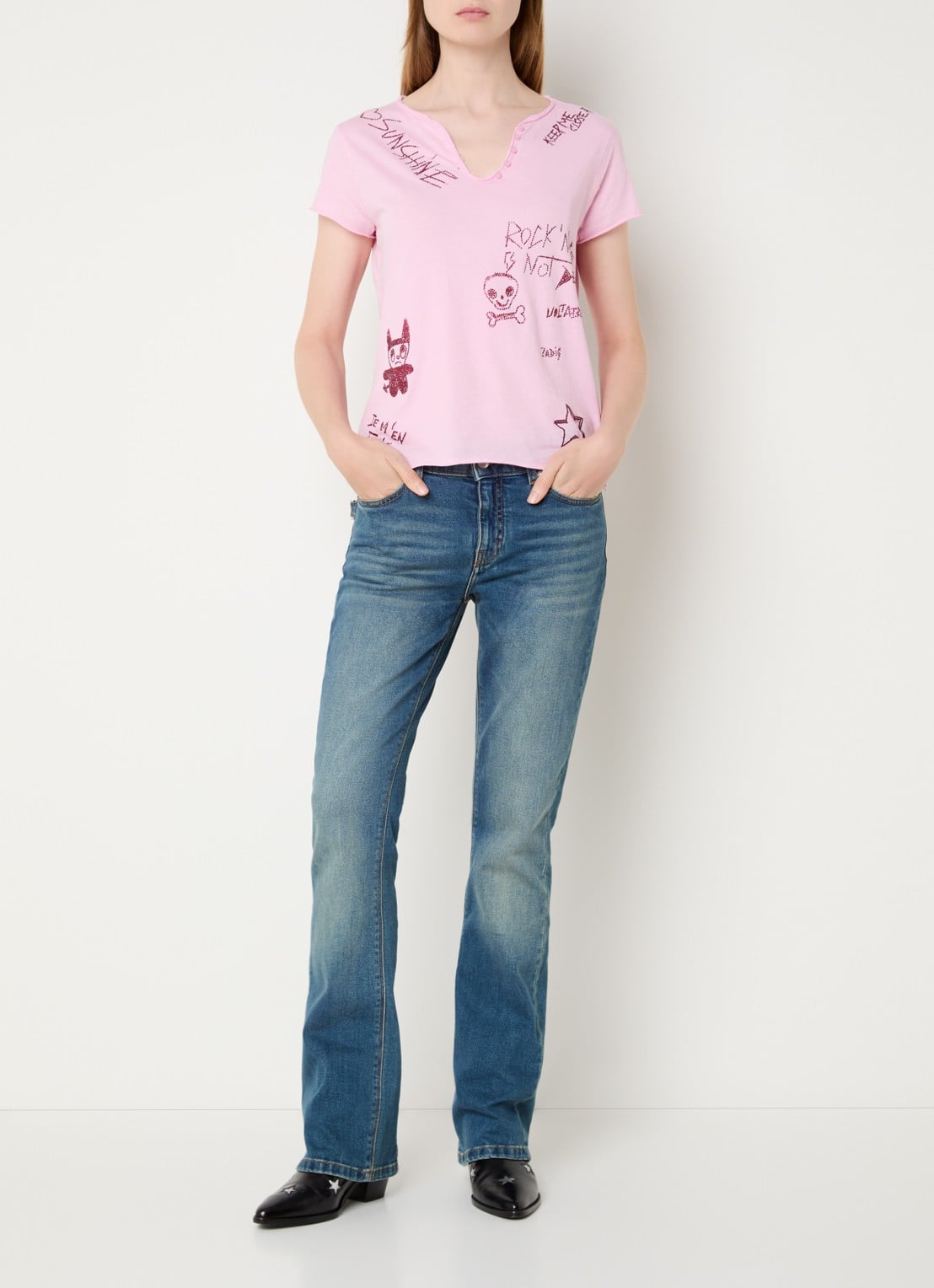 Zadig&Voltaire Tunisien T-shirt met print en strass - voorkant 3 roze