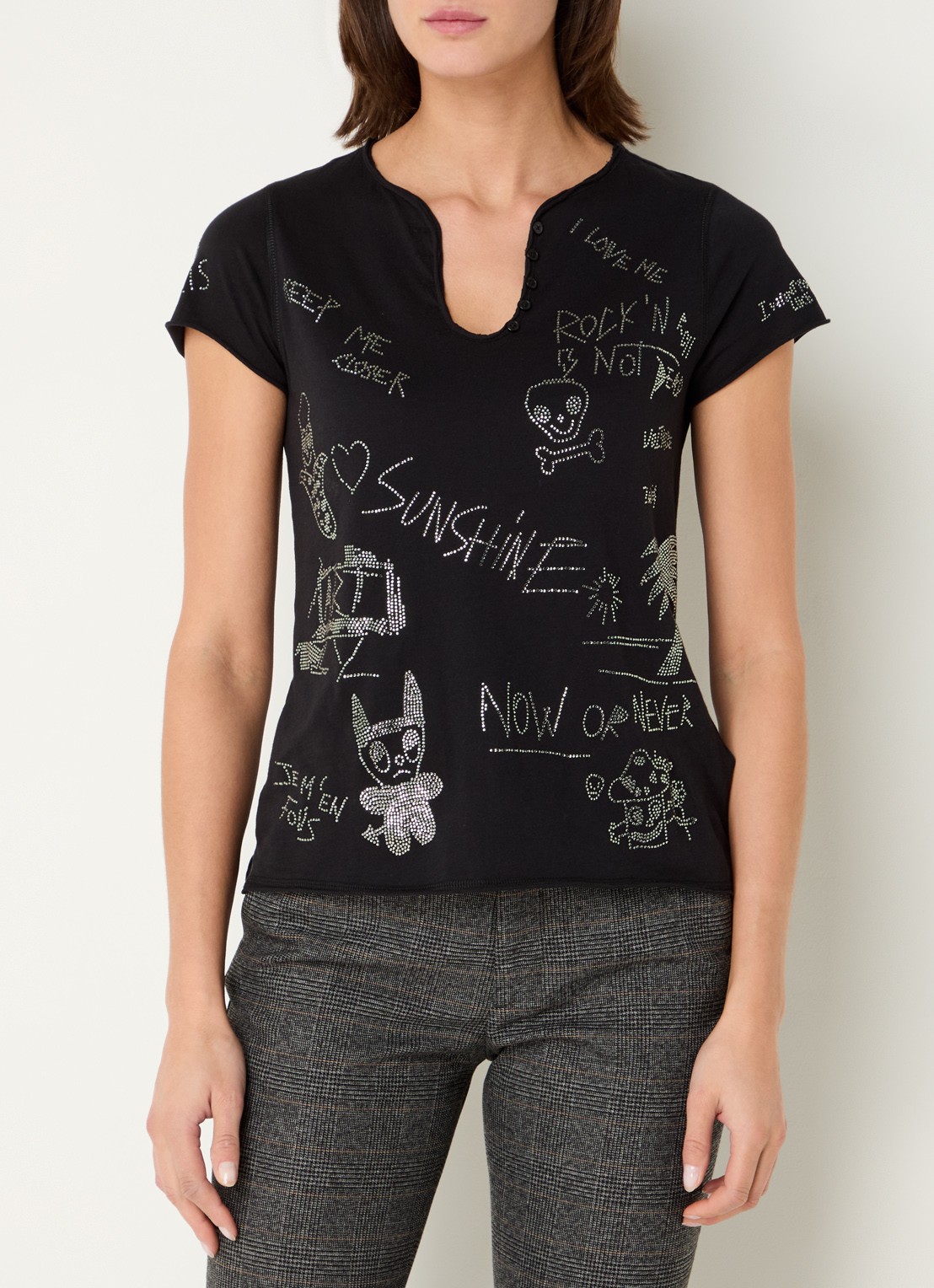 Zadig&Voltaire Tunisien T-shirt met strass - detail 4 zwart