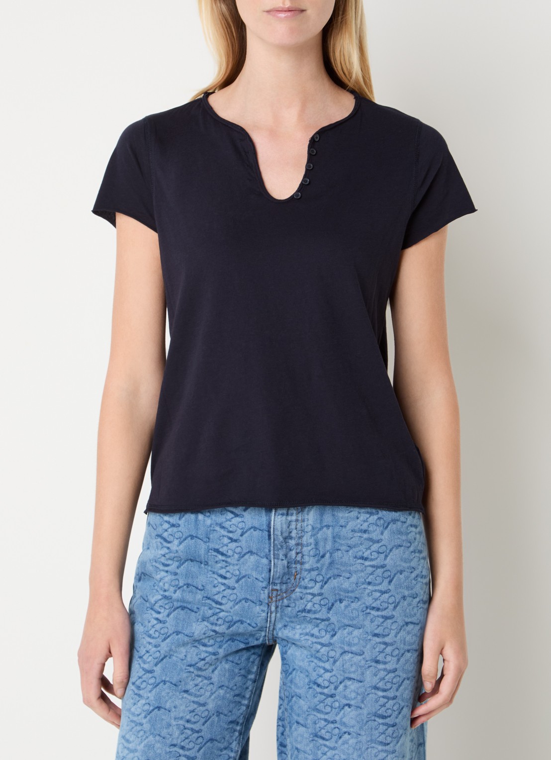 Zadig&Voltaire Tunsien T-shirt met opengewerkt dessin en borduring  - achterkant donkerblauw