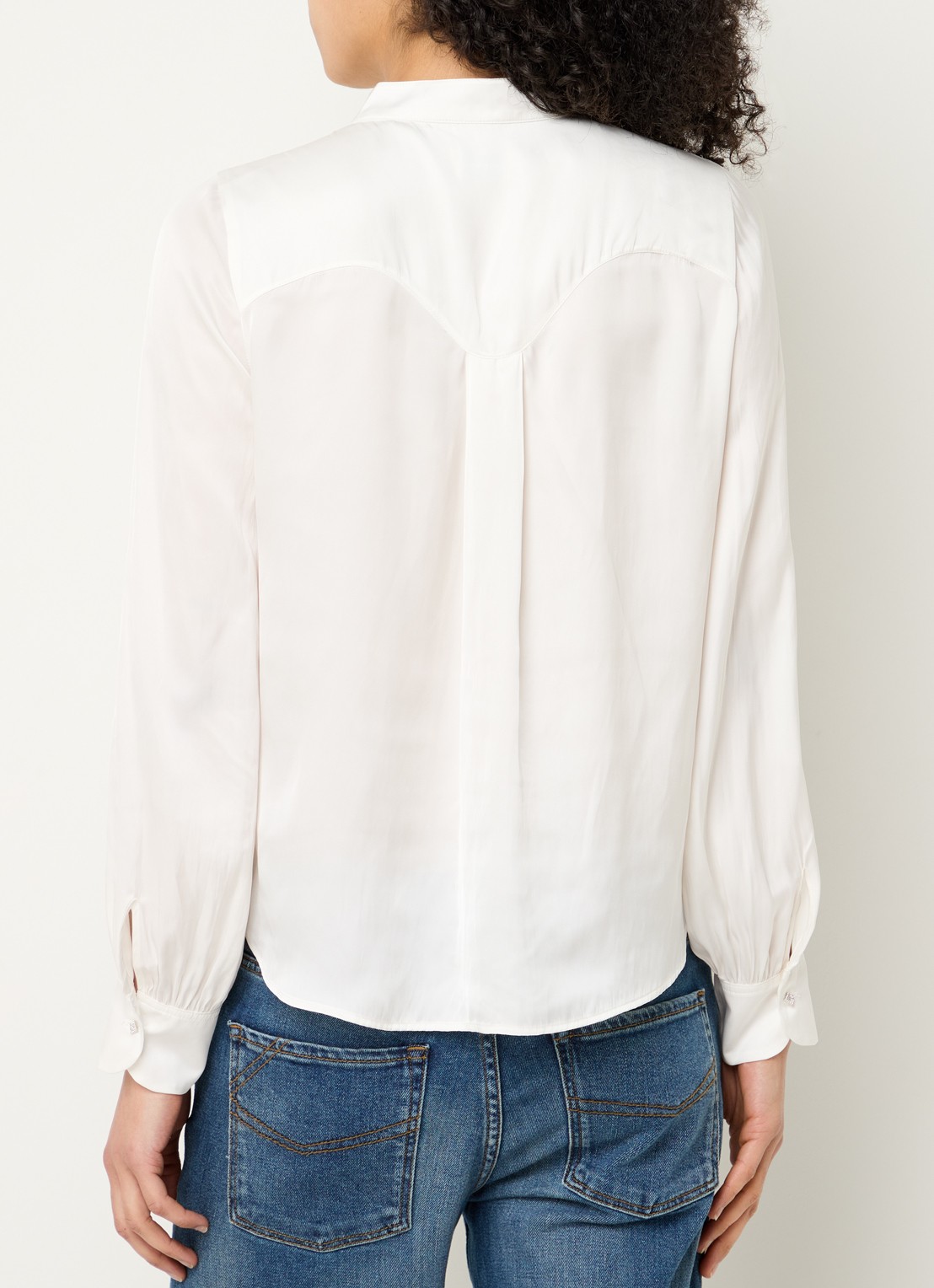Zadig&Voltaire Twina blouse van satijn met opstaande kraag - achterkant gebroken wit