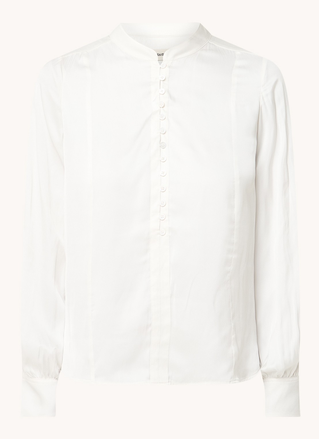 Zadig&Voltaire Twina blouse van satijn met opstaande kraag - voorkant 4 gebroken wit
