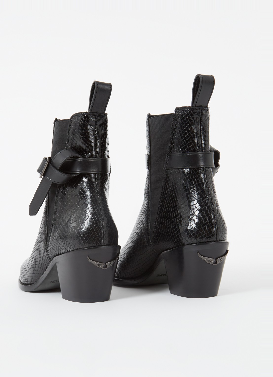Zadig&Voltaire Tyler Cecilia enkellaarsje van leer met slangenstructuur - detail 2 zwart