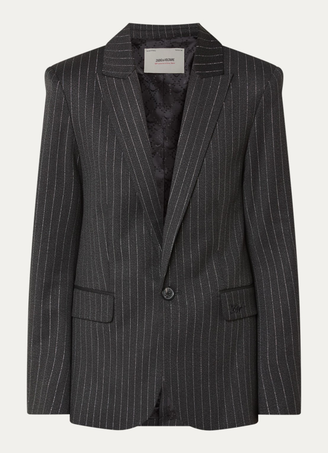 Zadig&Voltaire Valser blazer met schoudervulling en lurex - voorkant 3 antraciet
