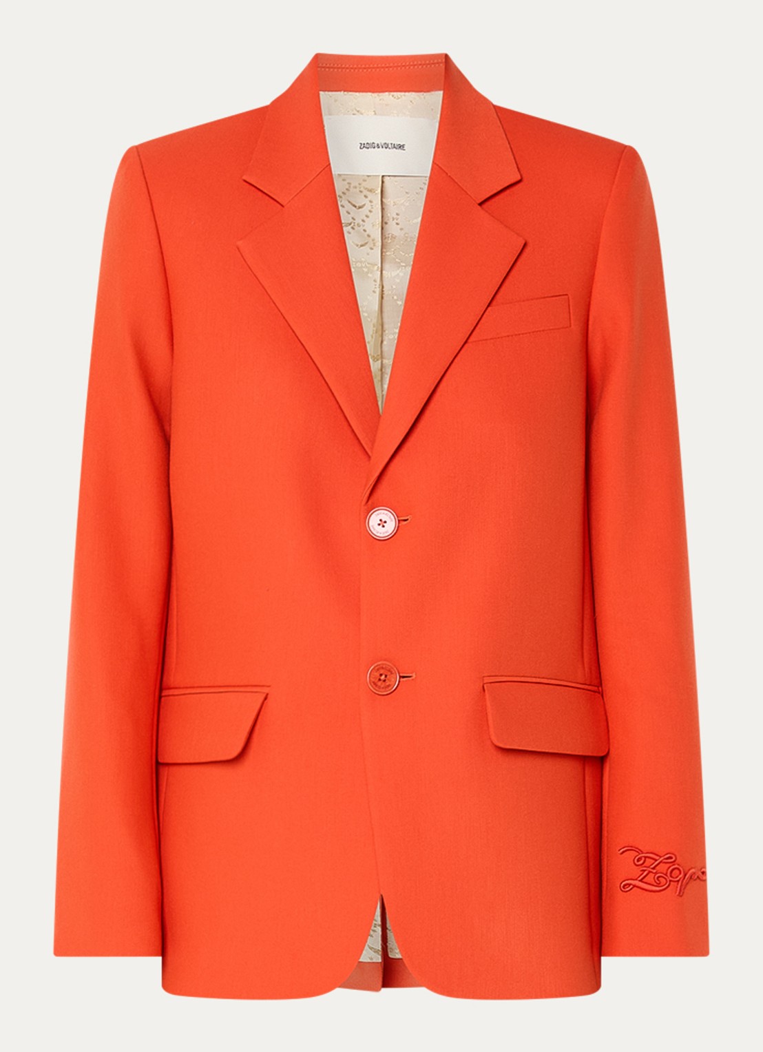 Zadig&Voltaire Vanille blazer met schoudervulling en klepzakken - voorkant 2 oranjerood