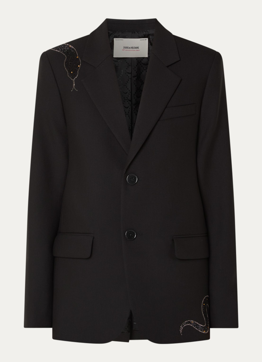 Zadig&Voltaire Vanille blazer met strass en klepzakken - voorkant zwart