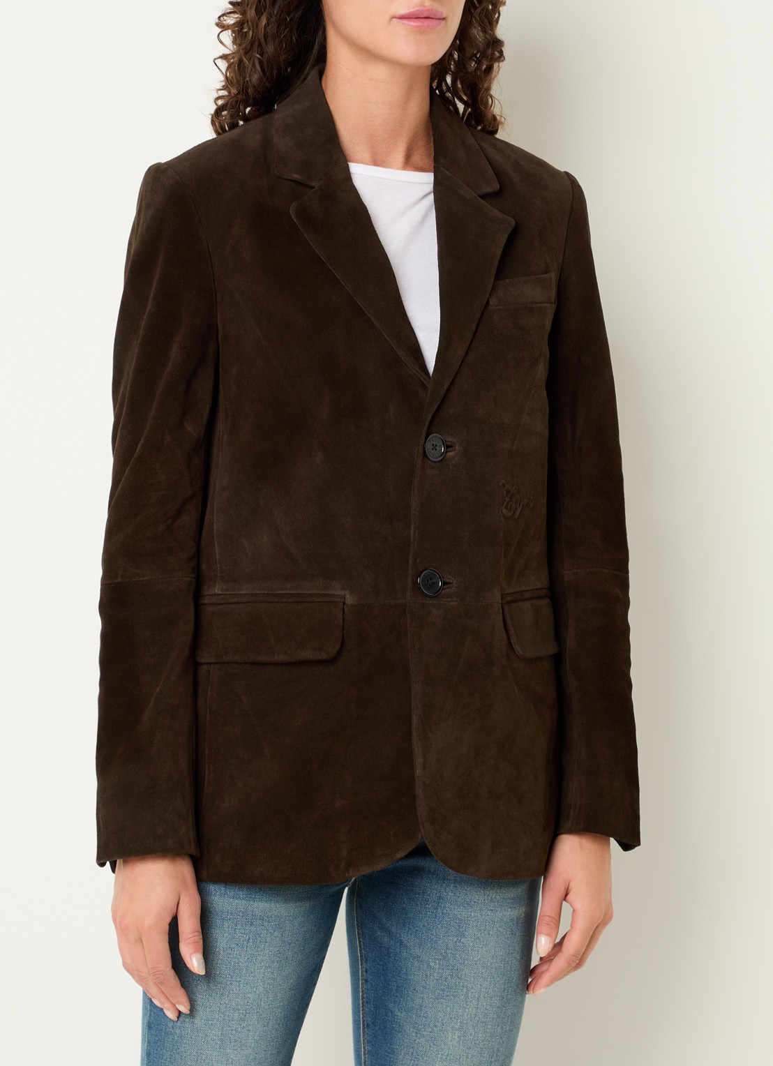 Zadig&Voltaire Vanille oversized blazer van suède met klepzakken - detail 3 chocoladebruin