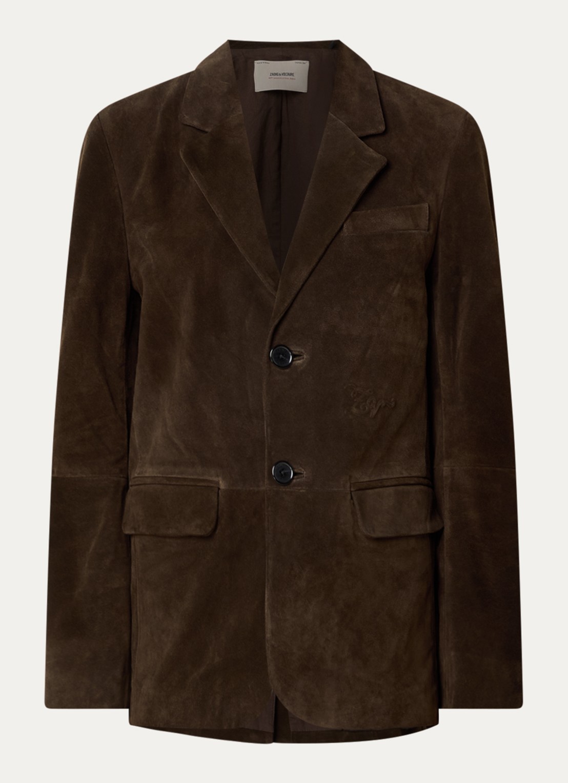 Zadig&Voltaire Vanille oversized blazer van suède met klepzakken - voorkant chocoladebruin