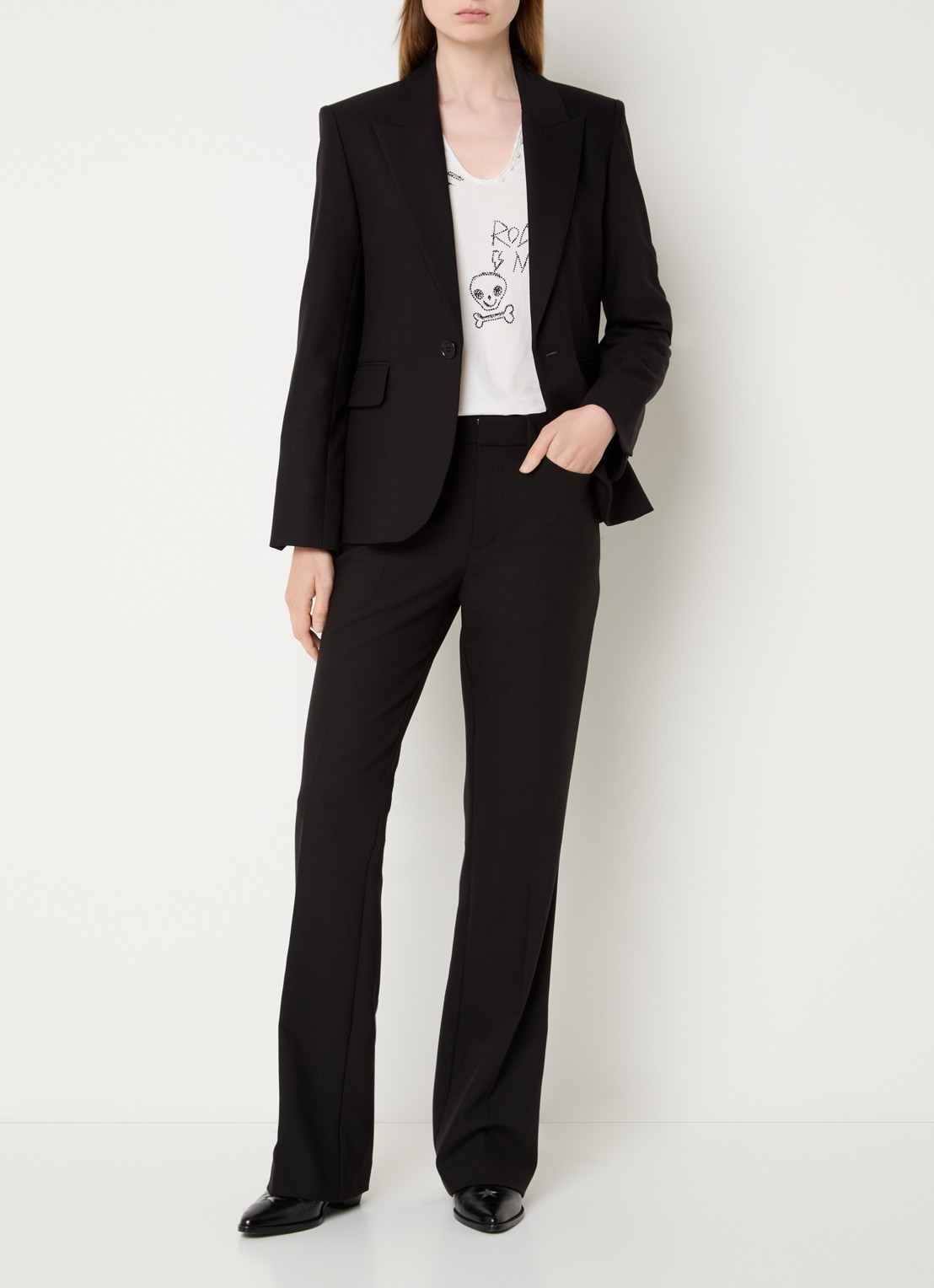 Zadig&Voltaire Vavy blazer met schoudervulling en backprint - voorkant 3 zwart