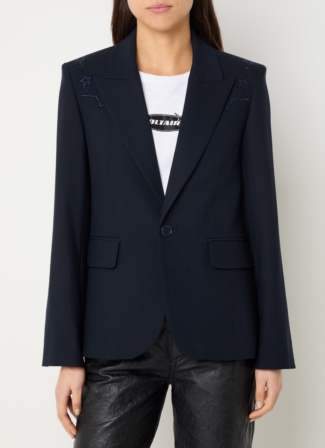 Zadig&Voltaire Vavy blazer met schoudervulling en klepzakken  - detail 3 donkerblauw