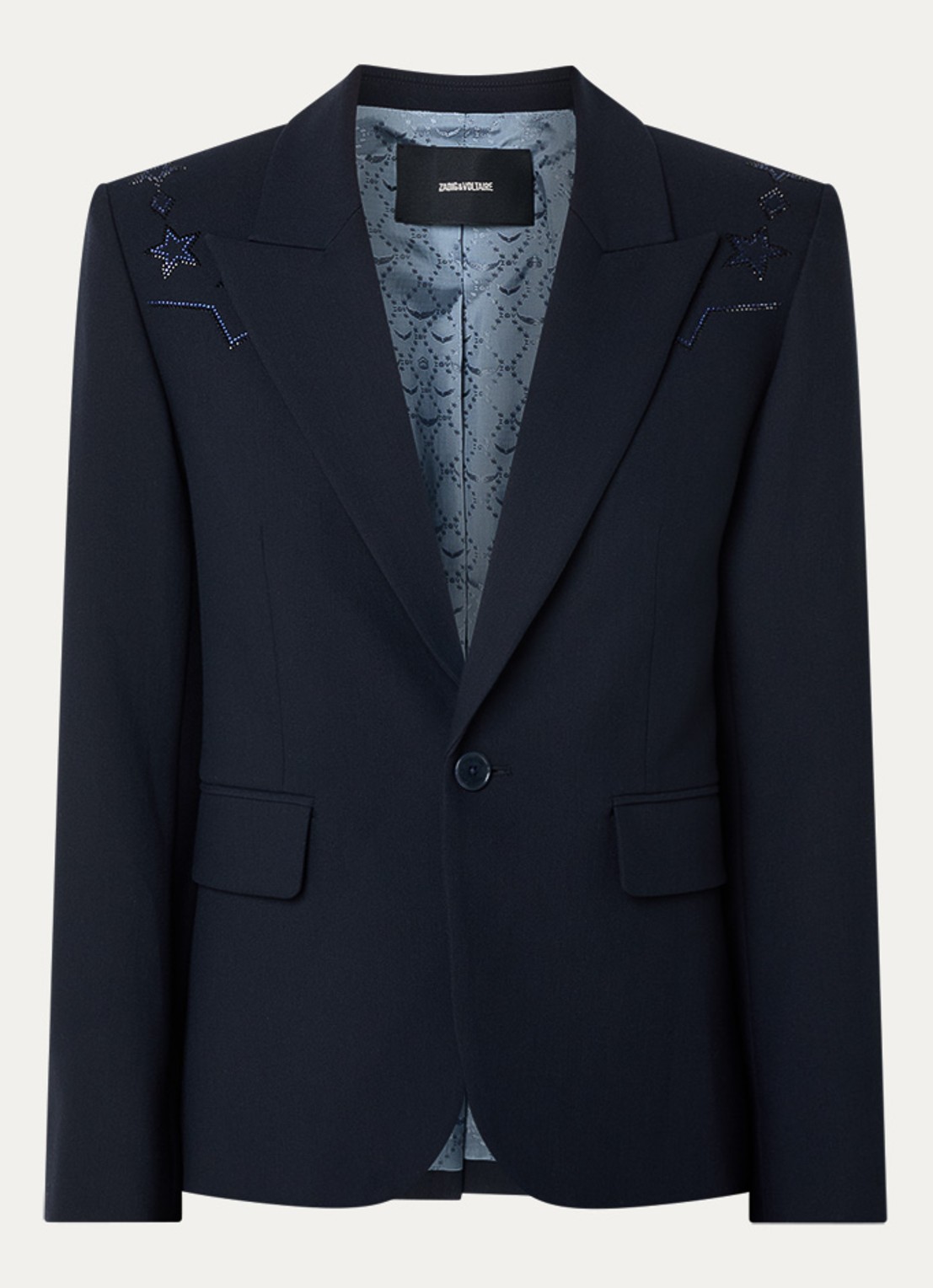Zadig&Voltaire Vavy blazer met schoudervulling en klepzakken  - voorkant donkerblauw