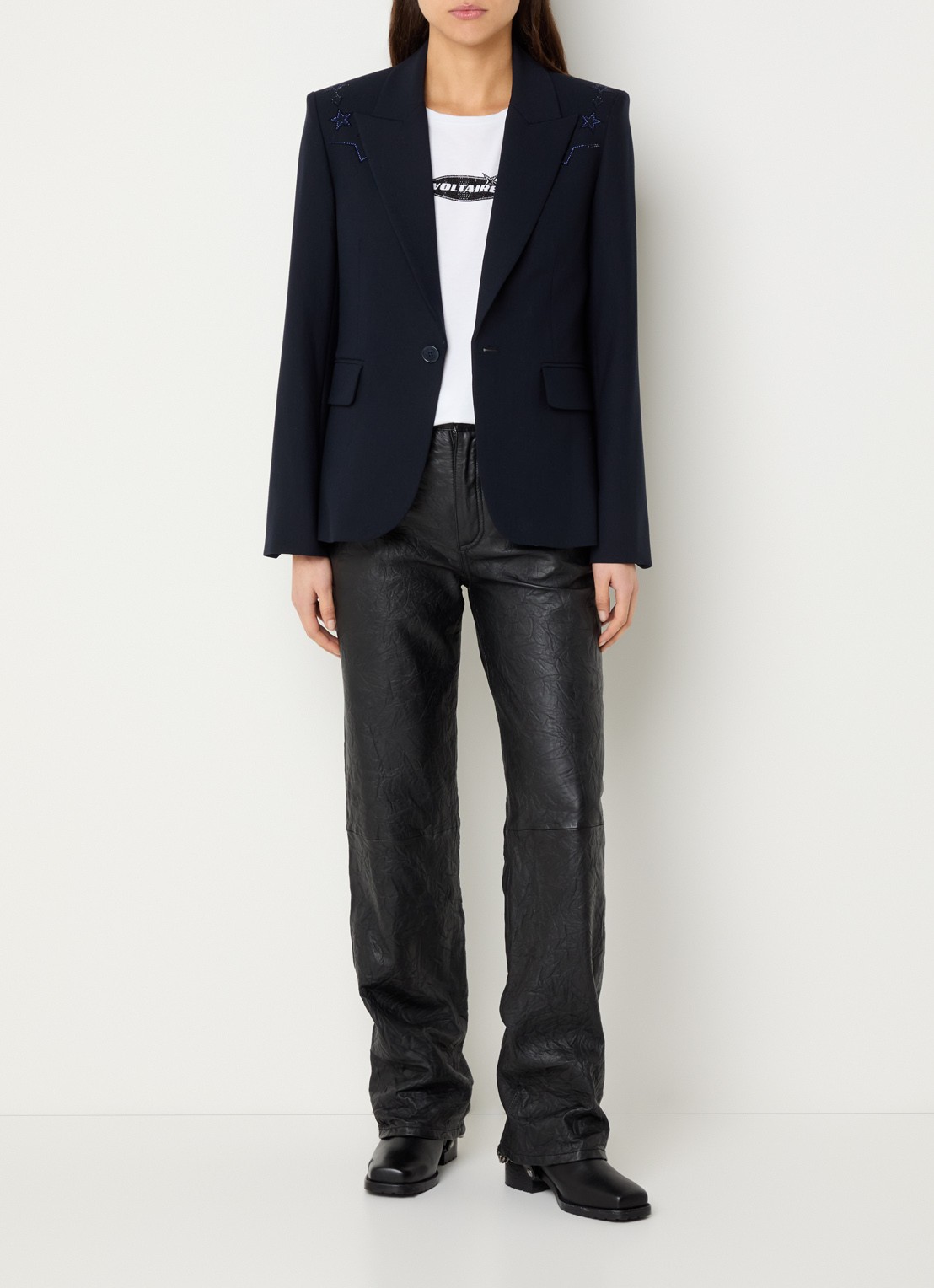 Zadig&Voltaire Vavy blazer met schoudervulling en klepzakken  - voorkant 2 donkerblauw