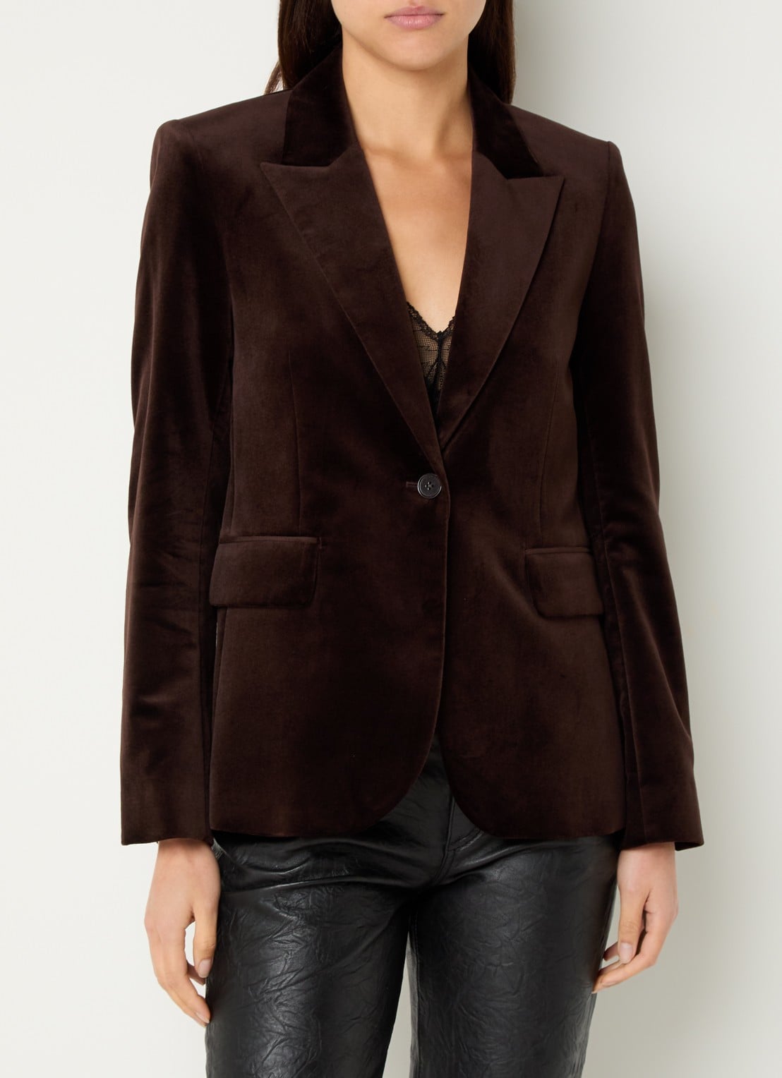 Zadig&Voltaire Vavy blazer van fluweel met klepzakken - detail donkerbruin
