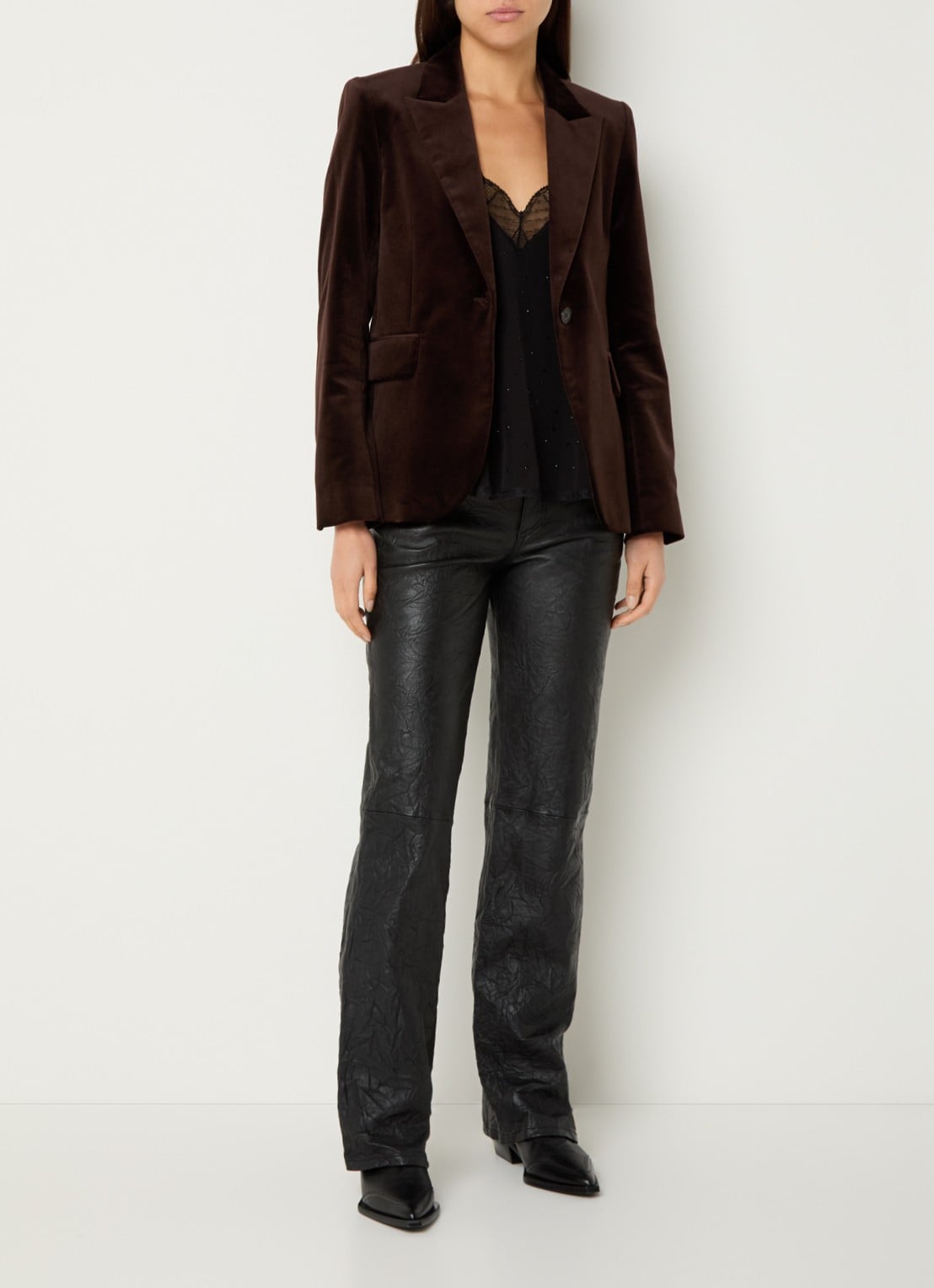 Zadig&Voltaire Vavy blazer van fluweel met klepzakken - voorkant 3 donkerbruin