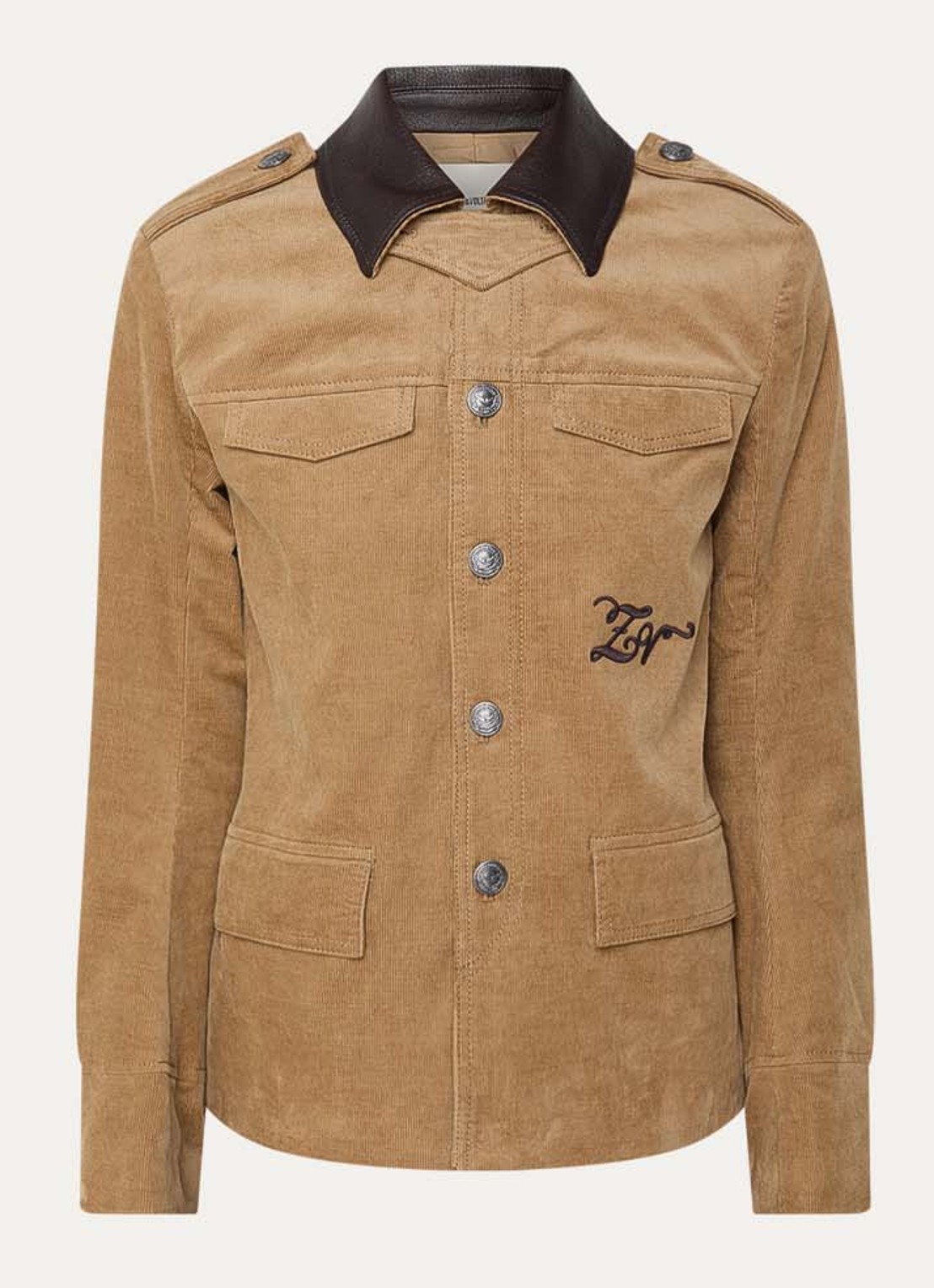 Zadig&Voltaire Veram jack van corduroy met logo borduring - voorkant camel