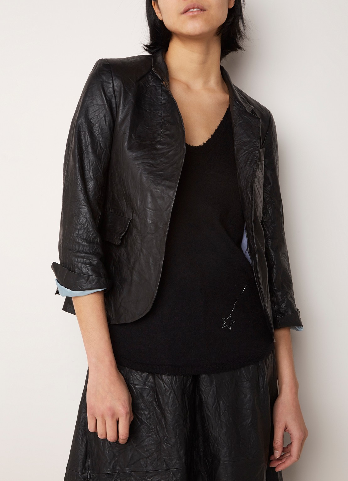 Zadig&Voltaire Verys blazer van lamsleer met kreukeffect - detail zwart