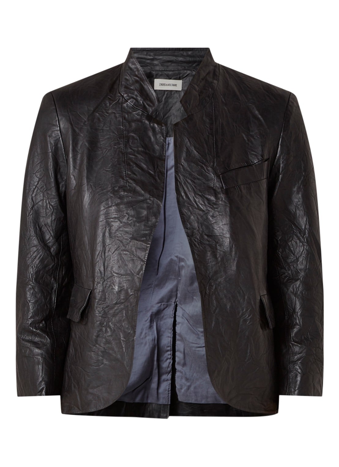 Zadig&Voltaire Verys blazer van lamsleer met kreukeffect - voorkant 3 zwart