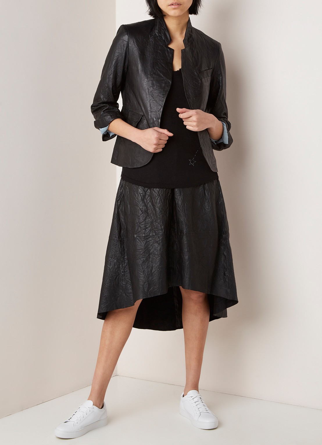 Zadig&Voltaire Verys blazer van lamsleer met kreukeffect - voorkant 4 zwart