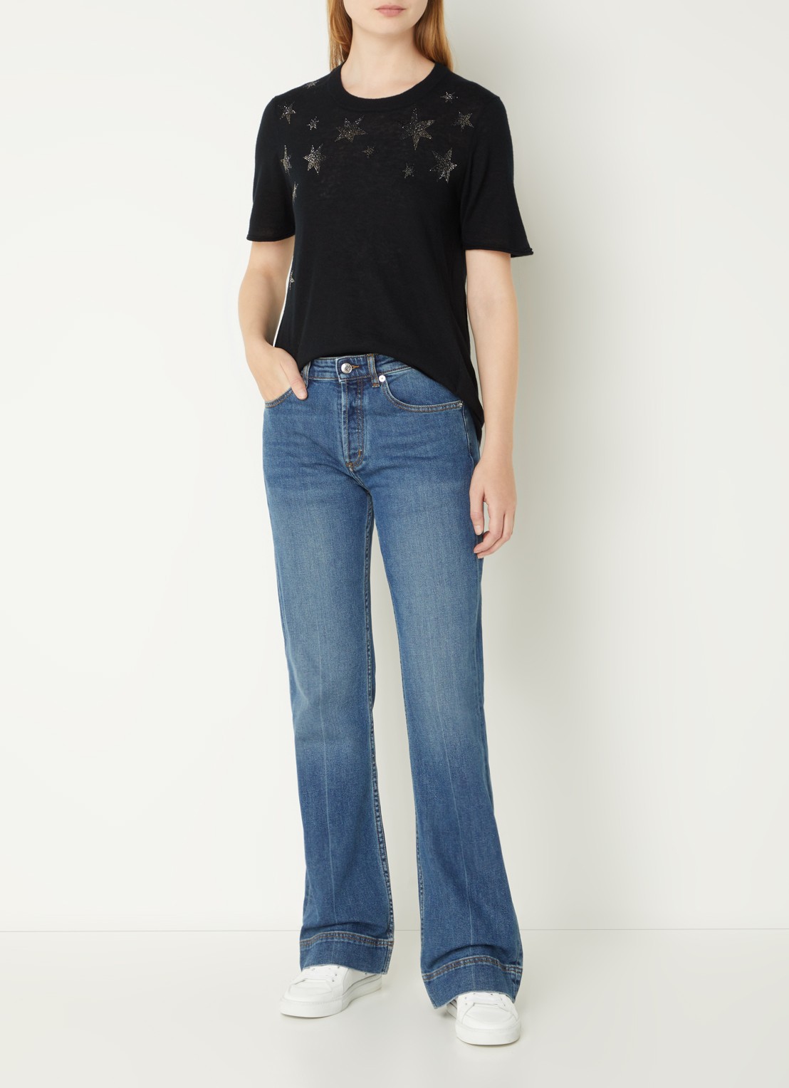 Zadig&Voltaire Vincente high waist flared jeans met donkere wassing - voorkant 5 indigo