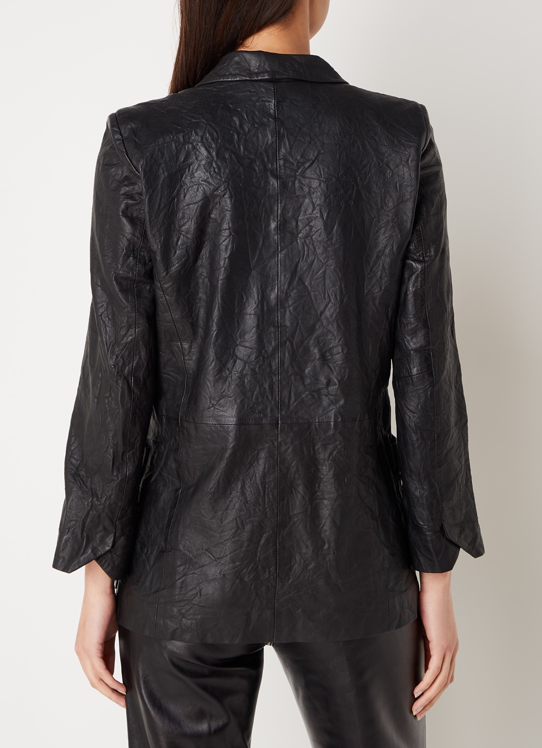 Zadig&Voltaire Visko double-breasted blazer van lamsleer met opgestikte zakken - achterkant zwart
