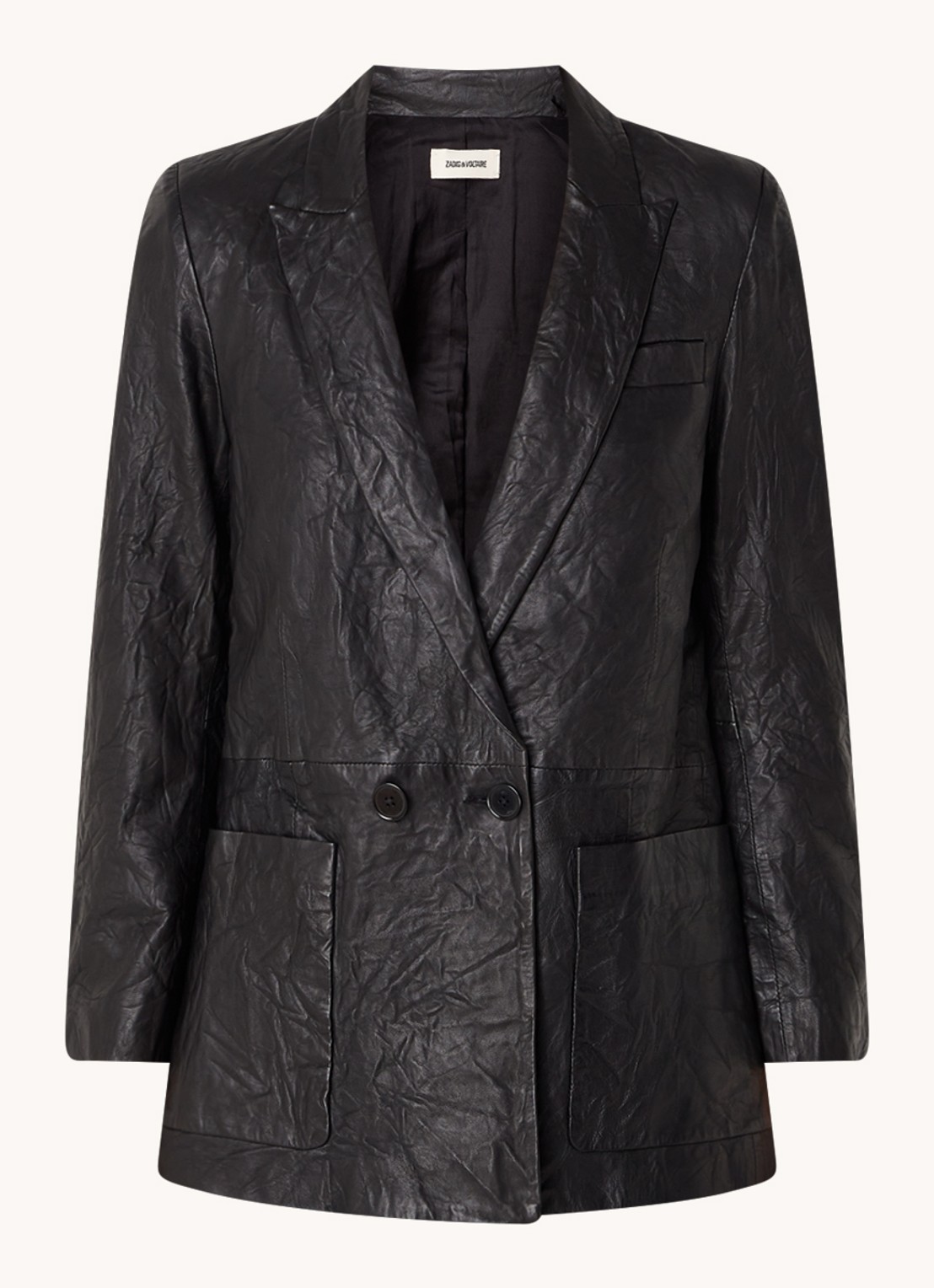 Zadig&Voltaire Visko double-breasted blazer van lamsleer met opgestikte zakken - voorkant 2 zwart