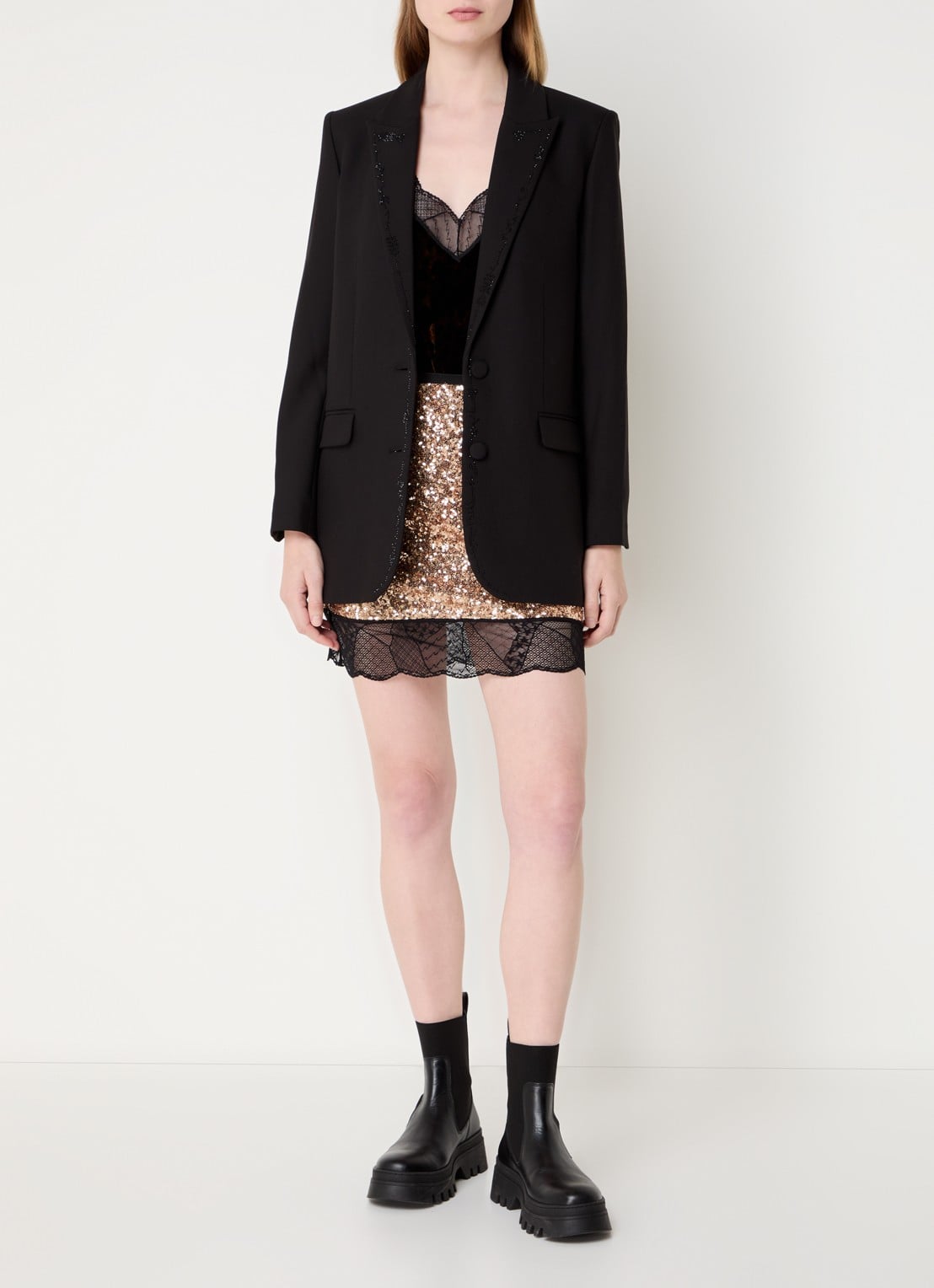 Zadig&Voltaire Viva blazer met klepzakken en strass - voorkant 3 zwart