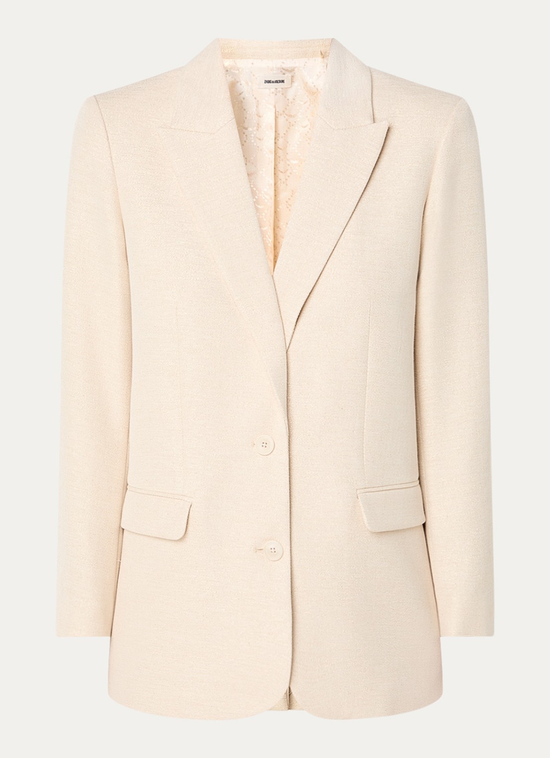 Zadig&Voltaire Viva single-breasted blazer met schoudervulling en lurex - voorkant 2 vanillegeel