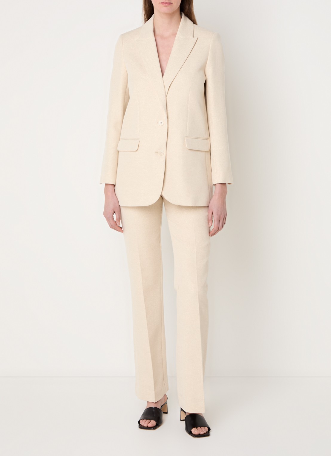 Zadig&Voltaire Viva single-breasted blazer met schoudervulling en lurex - voorkant 3 vanillegeel