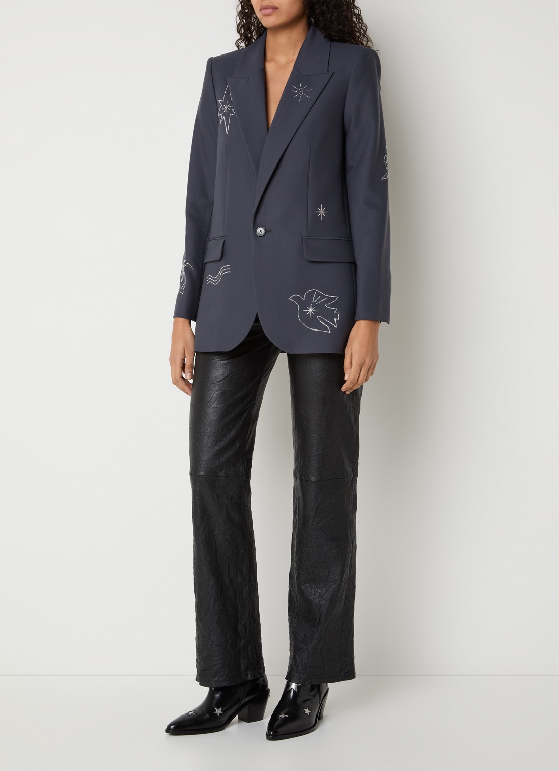 Zadig&Voltaire Vival blazer met strass en klepzakken - voorkant 2 antraciet