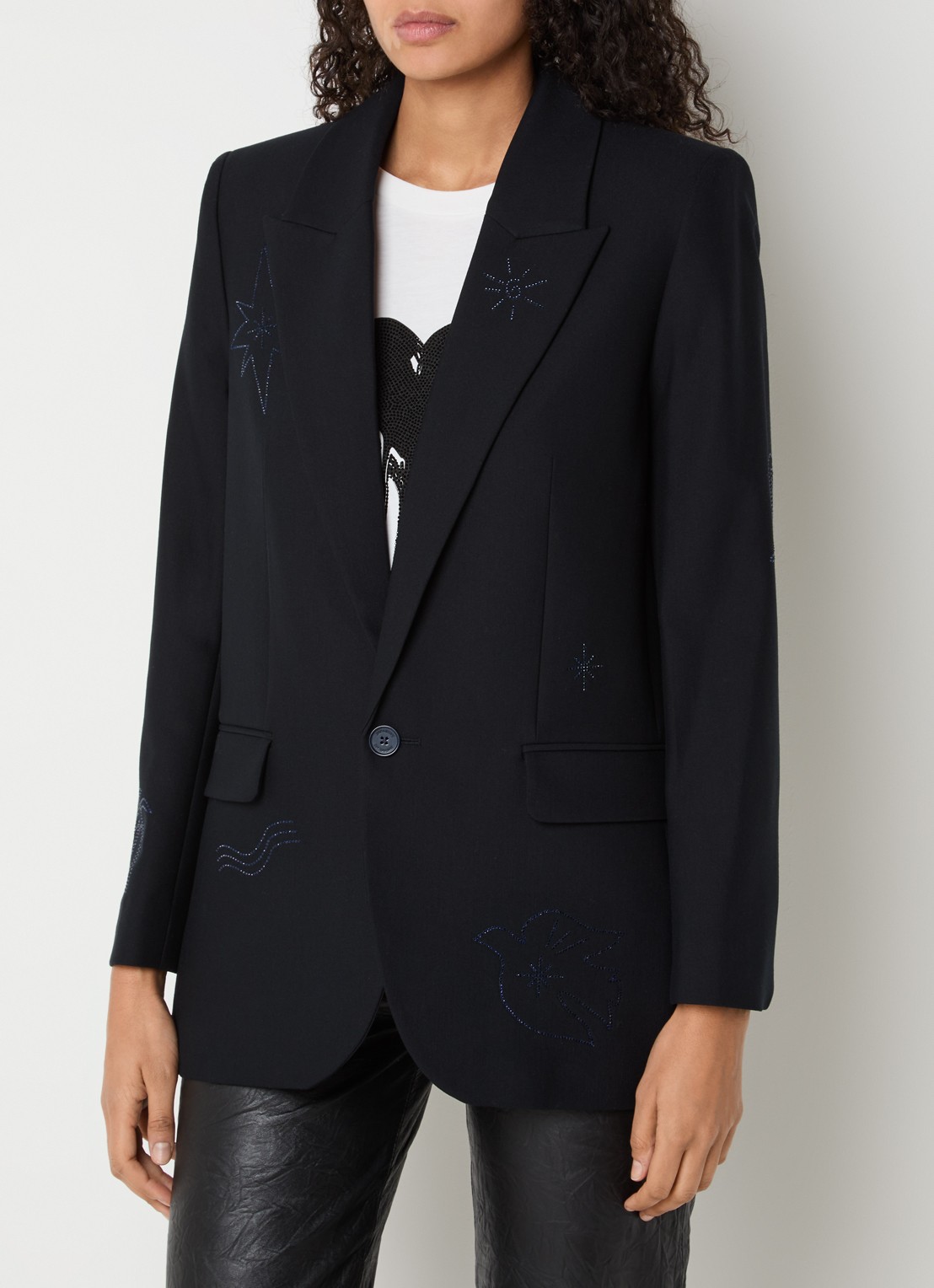 Zadig&Voltaire Vival blazer met strass en klepzakken - detail 4 donkerblauw