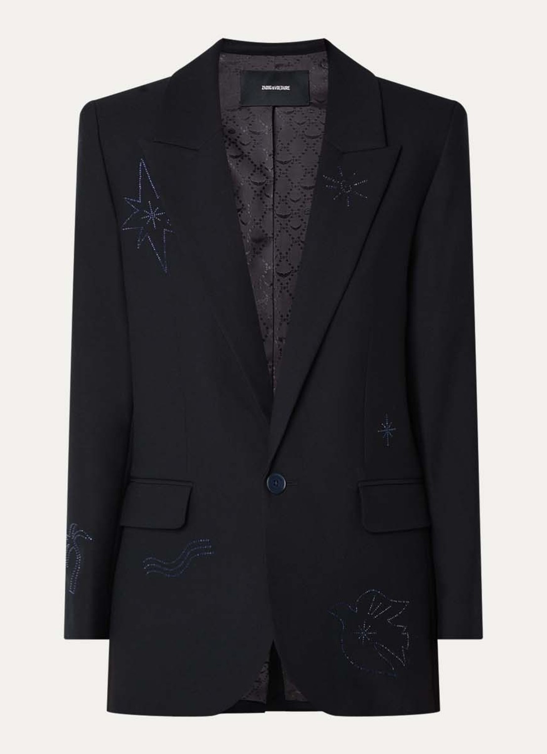 Zadig&Voltaire Vival blazer met strass en klepzakken - voorkant donkerblauw